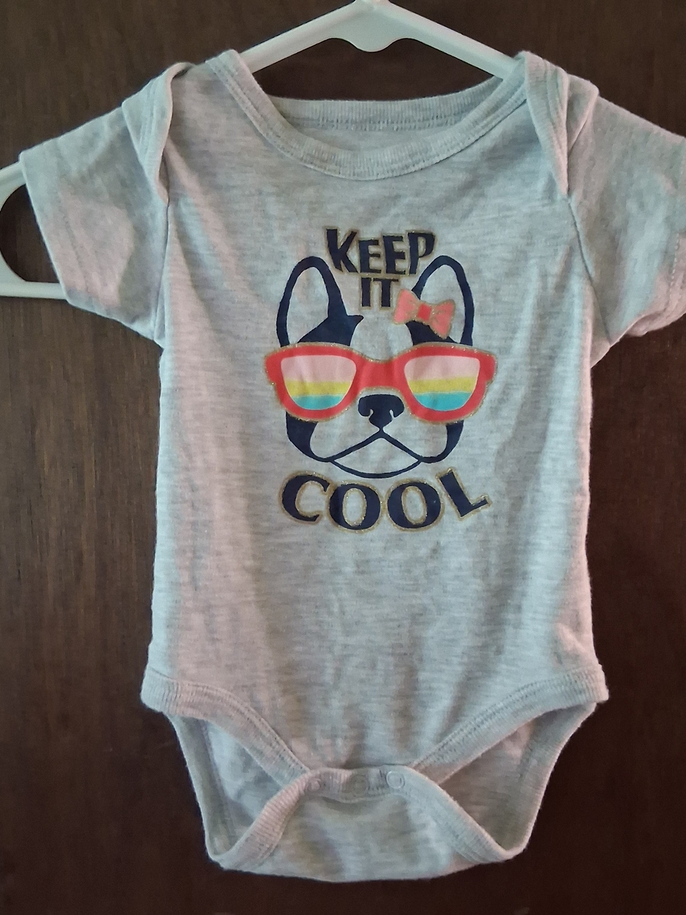 Source Unknown Grey Baby One-Piece with Colorful Sunglasses Dog Graphic